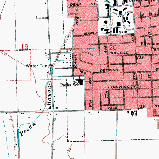 Topographic Map of Parks Elementary School, MS