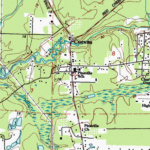 Topographic Map of Pineville Elementary School, MS
