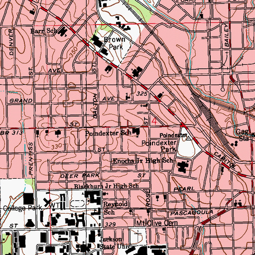 Topographic Map of Poindexter Elementary School, MS