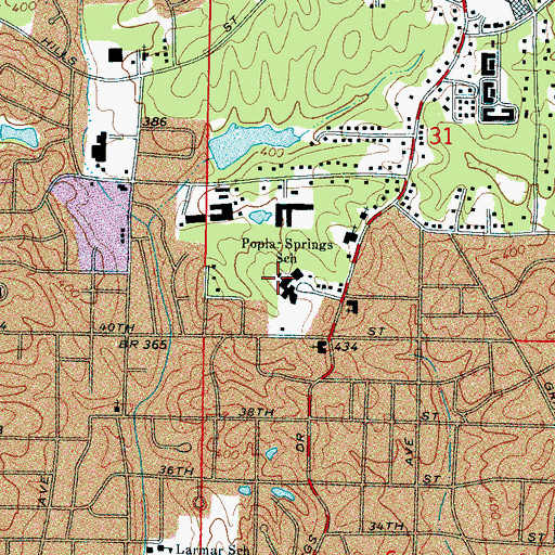 Topographic Map of Poplar Springs Elementary School, MS