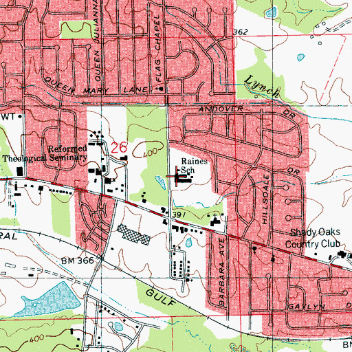 Topographic Map of Raines Elementary School, MS