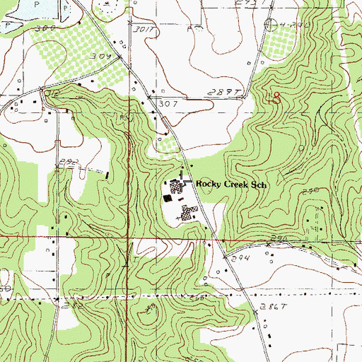Topographic Map of Rocky Creek High School, MS