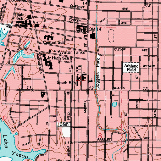 Topographic Map of South Elementary School, MS