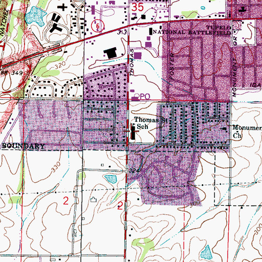 Topographic Map of Thomas Street Elementary School, MS