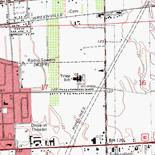 Topographic Map of Susie P Trigg Elementary School, MS