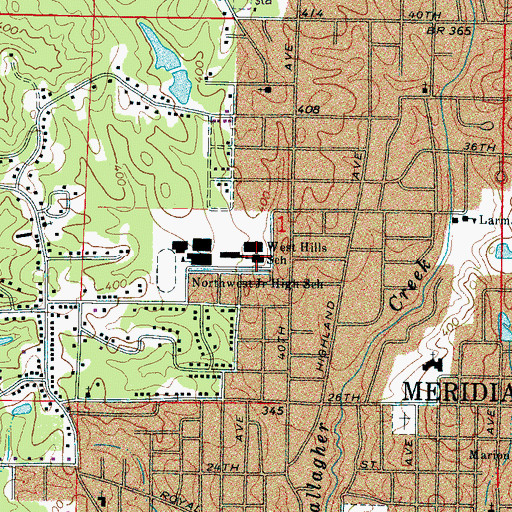 Topographic Map of West Hills Elementary School, MS