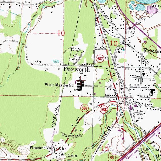 Topographic Map of West Marion High School, MS