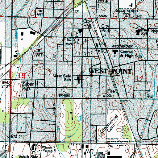 Topographic Map of West Side Elementary School, MS