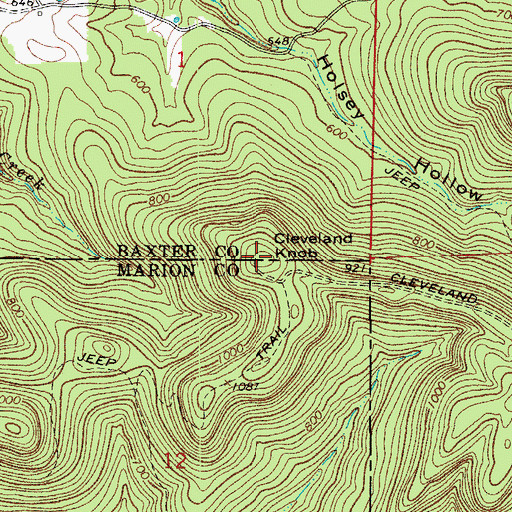 Topographic Map of Cleveland Knob, AR