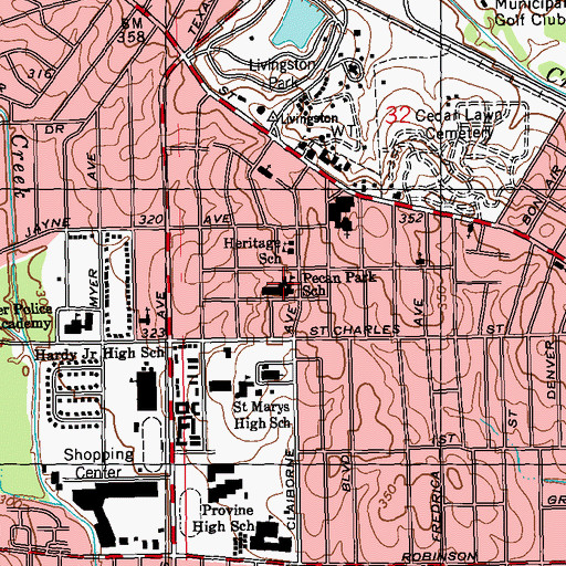 Topographic Map of Pecan Park Elementary School, MS