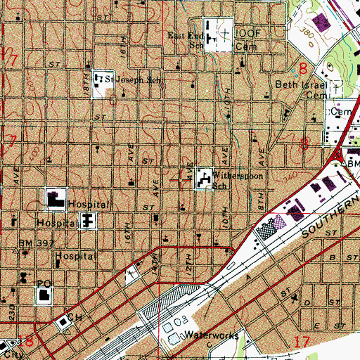 Topographic Map of Witherspoon Elementary School, MS