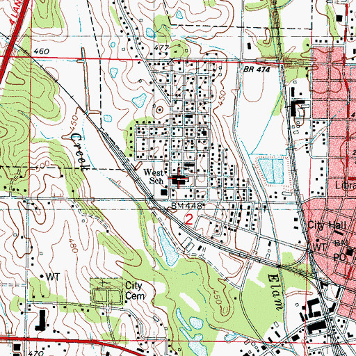 Topographic Map of West Corinth Elementary School, MS