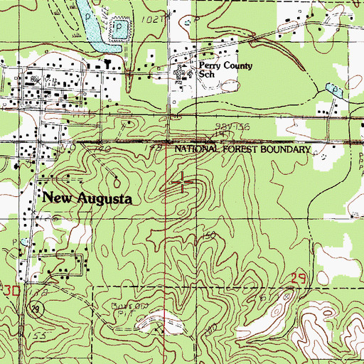 Topographic Map of Perry Central High School, MS