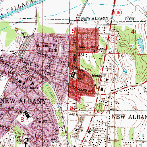 Topographic Map of Mattie Thompson Elementary School, MS