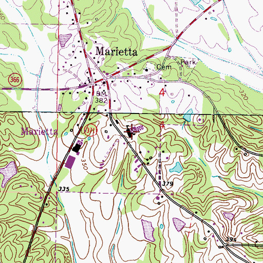 Topographic Map of Marietta High School, MS
