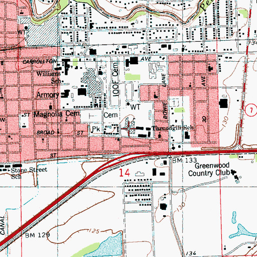 Topographic Map of Threadgill Elementary School, MS