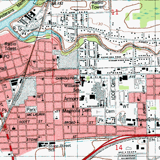 Topographic Map of Williams Elementary School, MS