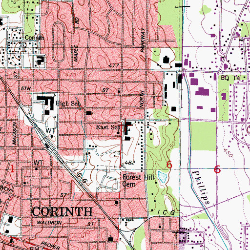 Topographic Map of East Corinth Elementary School, MS