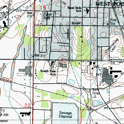 Topographic Map of South Side Elementary School, MS