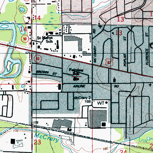 Topographic Map of Fairview Elementary School, MS