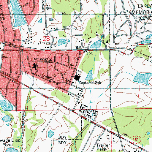 Topographic Map of Eastside Elementary School, MS