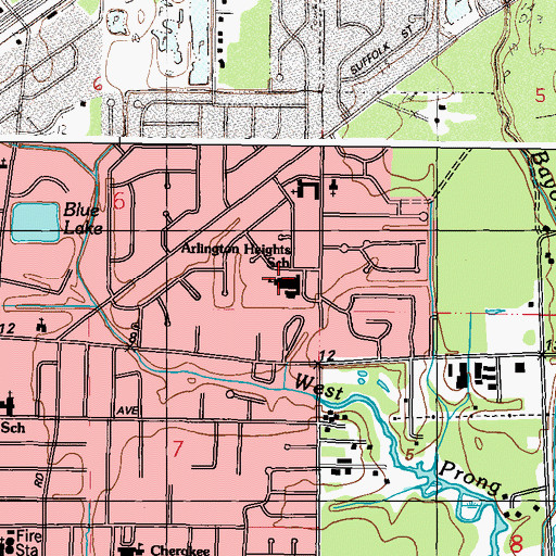 Topographic Map of Arlington Heights Elementary School, MS