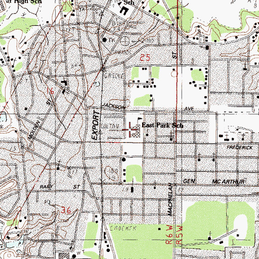 Topographic Map of East Park Elementary School, MS