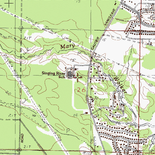 Topographic Map of Singing River Elementary School, MS