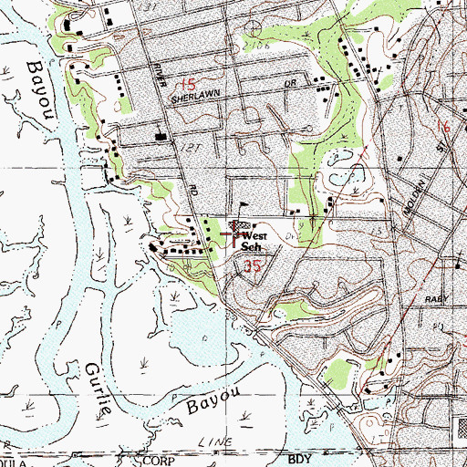 Topographic Map of West Elementary School, MS
