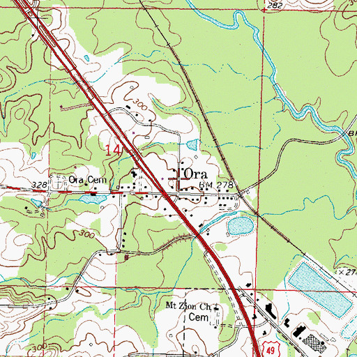 Topographic Map of Ora School (historical), MS