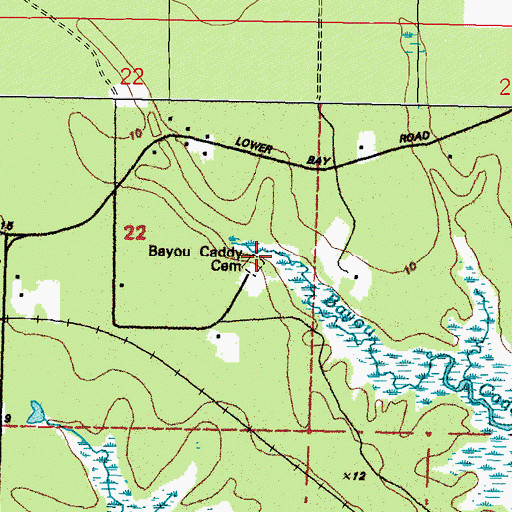 Topographic Map of Bayou Caddy Cemetery, MS