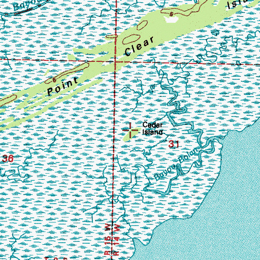 Topographic Map of Cedar Island, MS