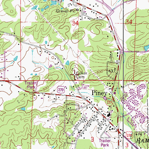 Topographic Map of Coker Cemetery, AR