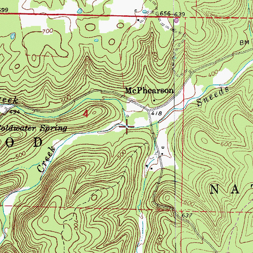 Topographic Map of Coldwater Creek, AR