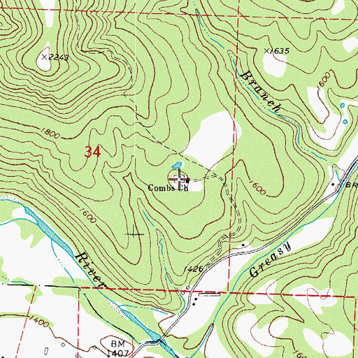 Topographic Map of Combs Church, AR