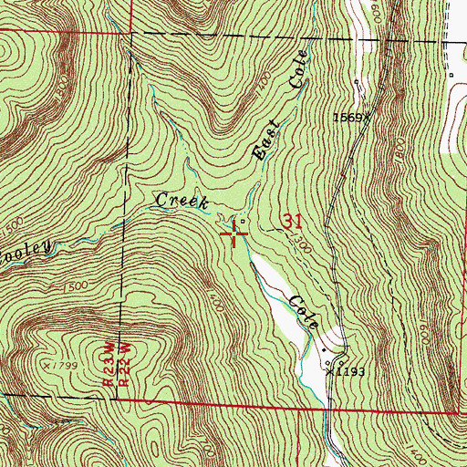 Topographic Map of Cooley Creek, AR