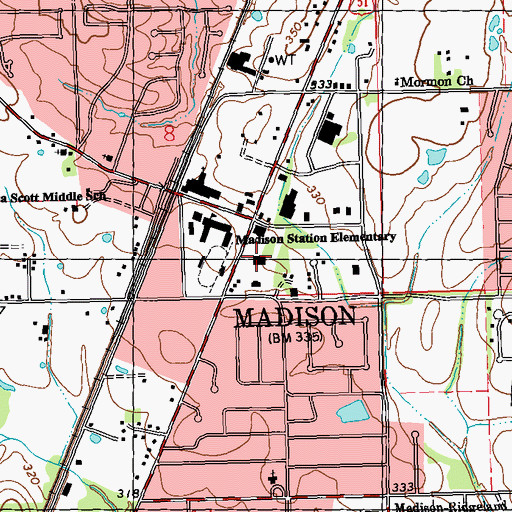 Topographic Map of Madison Post Office, MS