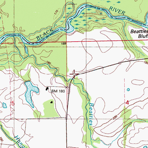 Topographic Map of Beaties Bluff Post Office (historical), MS