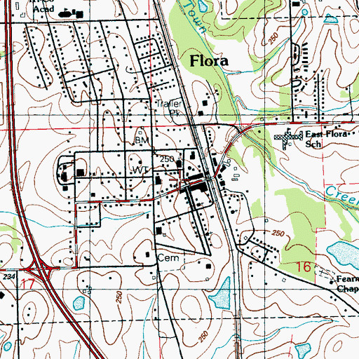 Topographic Map of Flora Post Office, MS