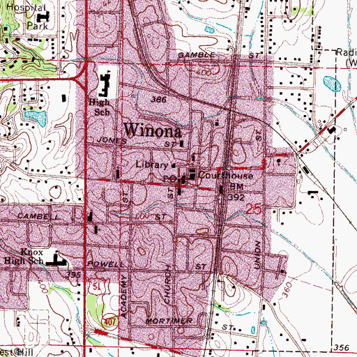 Topographic Map of Winona Post Office, MS