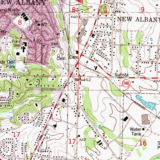 Topographic Map of New Albany Post Office, MS