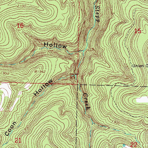 Topographic Map of Coon Hollow, AR