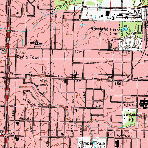 Topographic Map of Nineteenth Avenue Baptist Church, MS