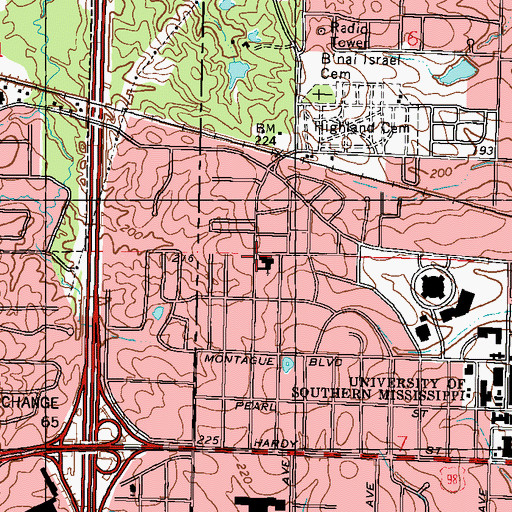Topographic Map of Thirty Eighth Baptist Church, MS