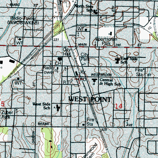 Topographic Map of West Point Post Office, MS