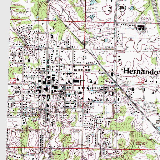 Topographic Map of Hernando Post Office, MS