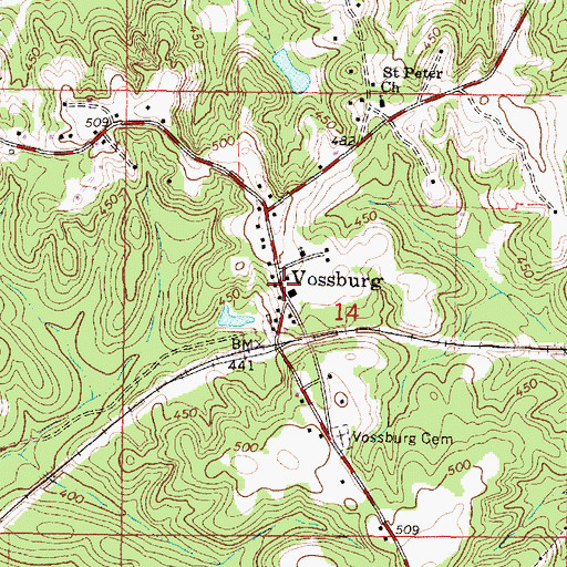 Topographic Map of Vossburg Post Office, MS