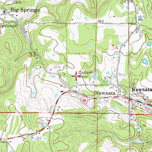 Topographic Map of Cooper Cemetery, AR