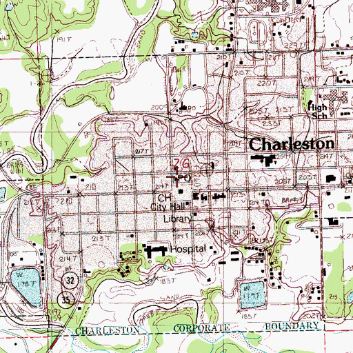 Topographic Map of Charleston Post Office, MS