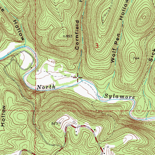 Topographic Map of Cornfield Hollow, AR